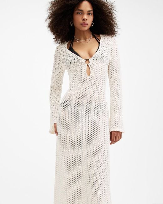 AllSaints White Karma Crochet Slim Fit Maxi Dress,