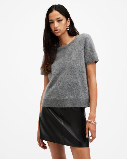 AllSaints Gray Rebel Brushed Cashmere Knitted T-Shirt,, Marl