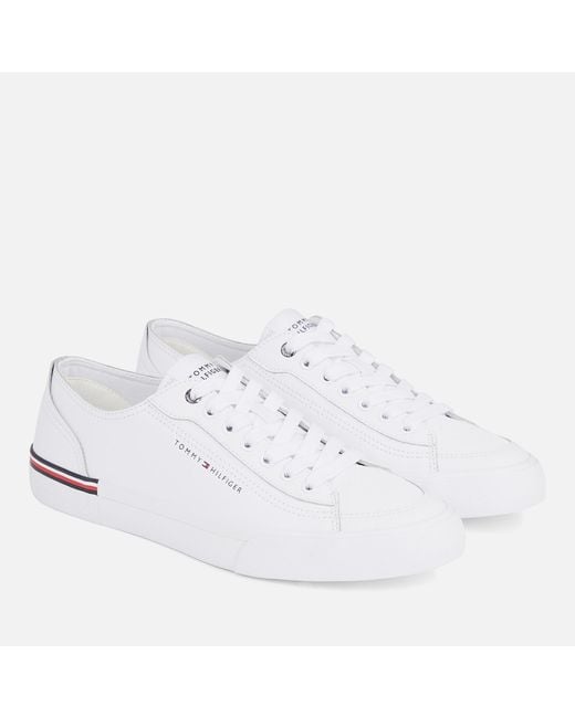 Tommy Hilfiger White Vulcanized Leather And Faux Leather Trainers for men