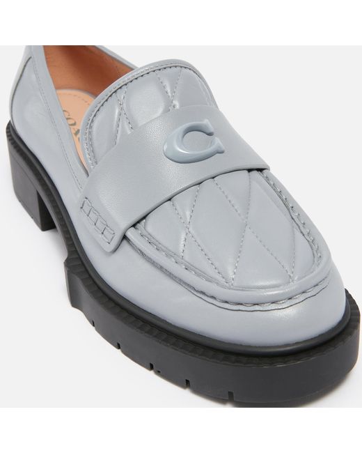 COACH Gray Leah Quilted Leather Loafers