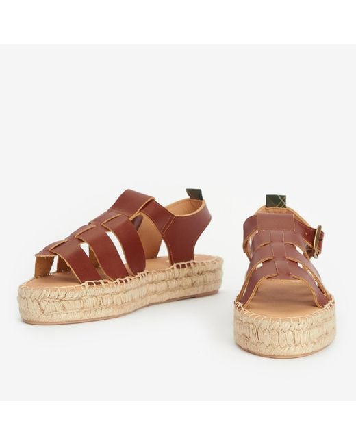 Barbour Brown Paloma Fisherman Leather Espadrille Sandals
