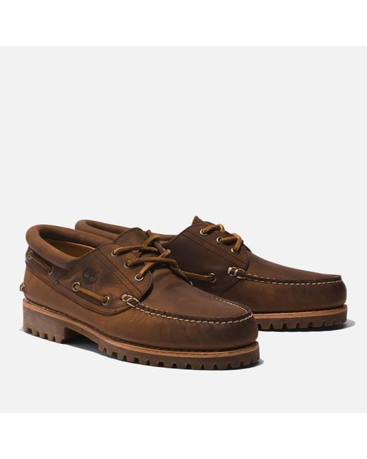 Timberland Brown Authentics 3 Eye Nubuck Classic Boat Shoes for men