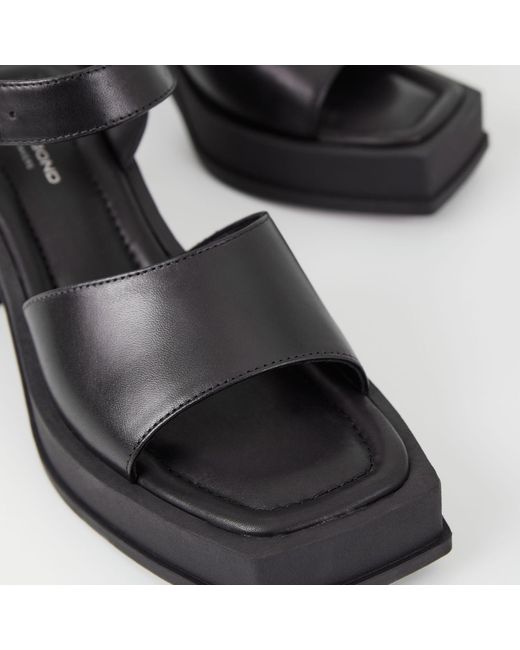 Vagabond Black Hennie Leather Block Two Part Heeled Sandals