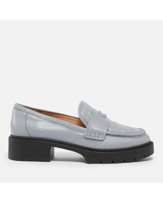 COACH Gray Leah Quilted Leather Loafers