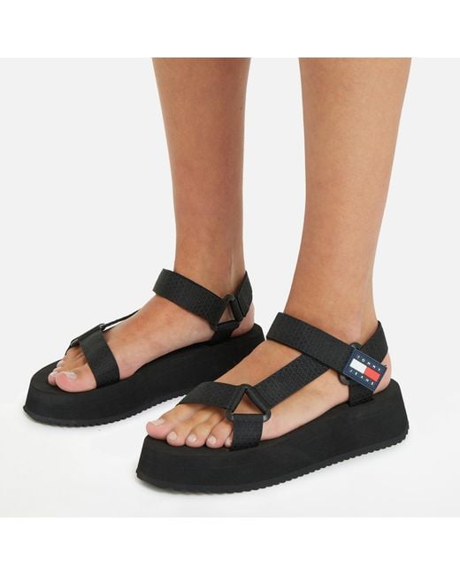 Tommy Hilfiger Black Webbing Flat Sandals