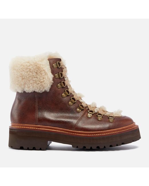 Grenson Nettie Leather And Shearling Hikingstyle Boots in Brown Lyst