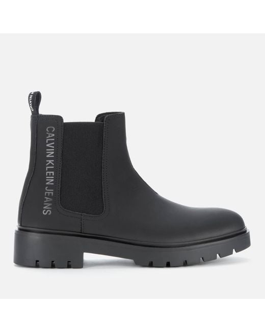 Calvin Klein Leather Combat Mid Chelsea Boots in Black for Men Lyst