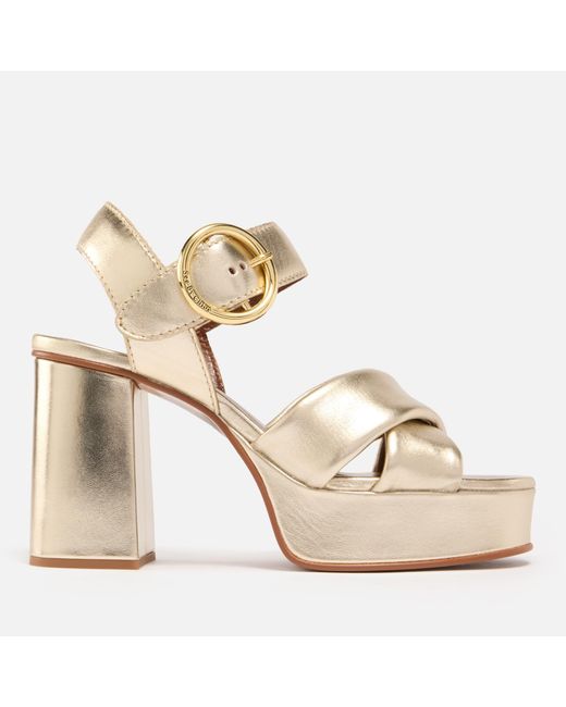 See By Chloé Metallic Lyna Leather Platform Heeled Sandals