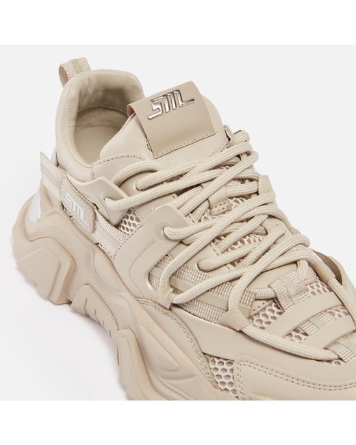 Steve Madden Natural Kingdom-e Faux Leather And Mesh Trainers