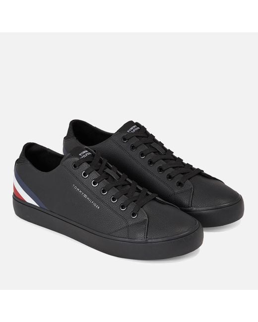 Tommy Hilfiger Black Th Stripes Faux Leather Vulcanised Trainers for men