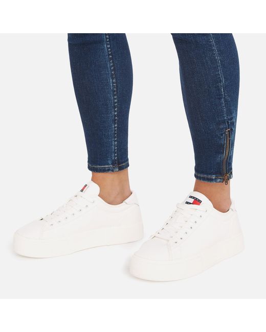 Tommy Hilfiger White Faux Leather Cupsole Trainers