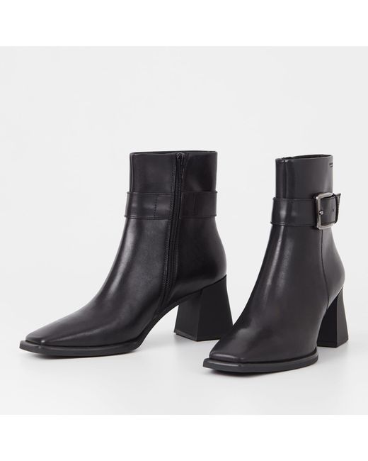 Vagabond Black Hedda Buckle Leather Heeled Boots