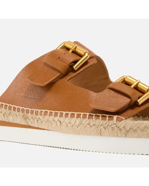 See By Chloé Brown Glyn Leather Double-strap Espadrille Sandals