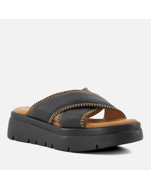 Dune Brown Litch Leather Sandals
