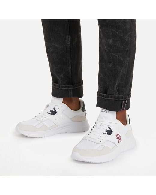 Tommy Hilfiger White Suede And Mesh Running Style Trainers for men