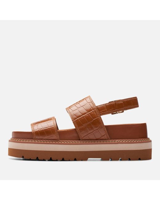 Clarks Brown Orianna Glide Textured Leather Chunky Sole Sandals