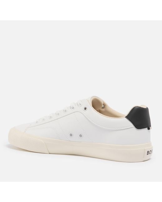 Boss White Aiden Faux Leather Tennis Trainers for men