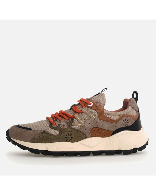 Flower Mountain Brown Unisex Yamano 3 Suede And Mesh Trainers