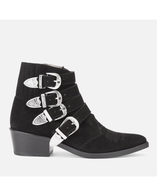Toga Black Multi Buckle Suede and Leather Ankle Boots