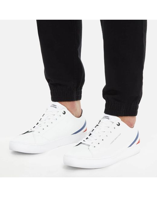 Tommy Hilfiger White Th Stripes Faux Leather Vulcanised Trainers for men