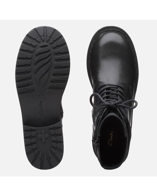 Clarks Black Tilham Lace Up Leather Boots