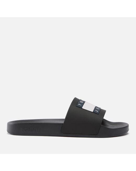 Tommy Hilfiger Black Leather Slider Sandals
