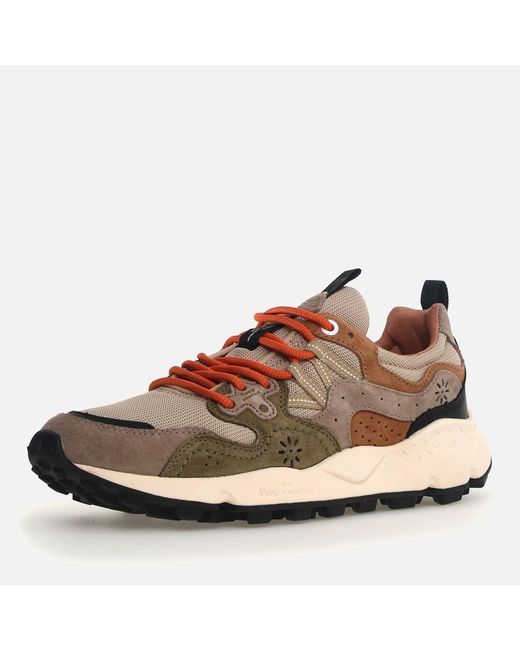 Flower Mountain Brown Unisex Yamano 3 Suede And Mesh Trainers