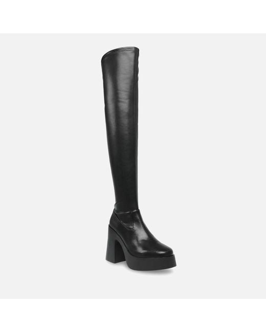 Steve Madden Black Clifftop Faux Leather Heeled Knee Boots
