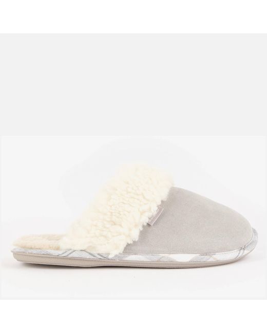 Barbour Lydia Suede And Faux Furblend Mule Slippers in White Lyst
