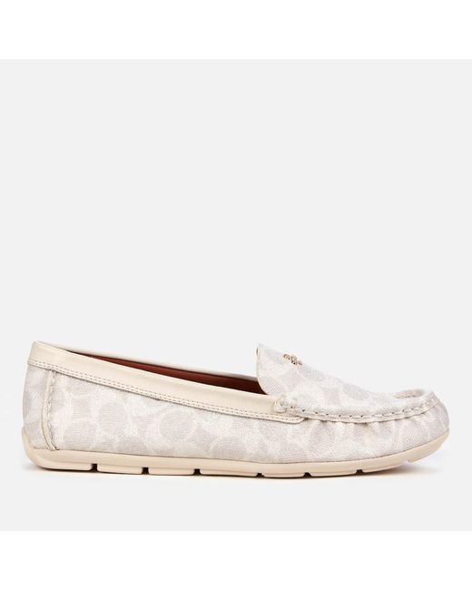 COACH Marley Coated Canvas Driving Shoes in White | Lyst Canada