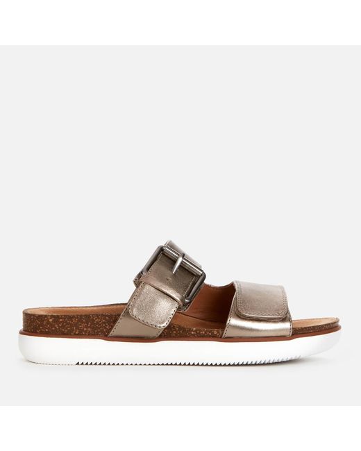 Clarks Elayne Ease Leather Double Strap Sandals in Gold (Metallic) | Lyst