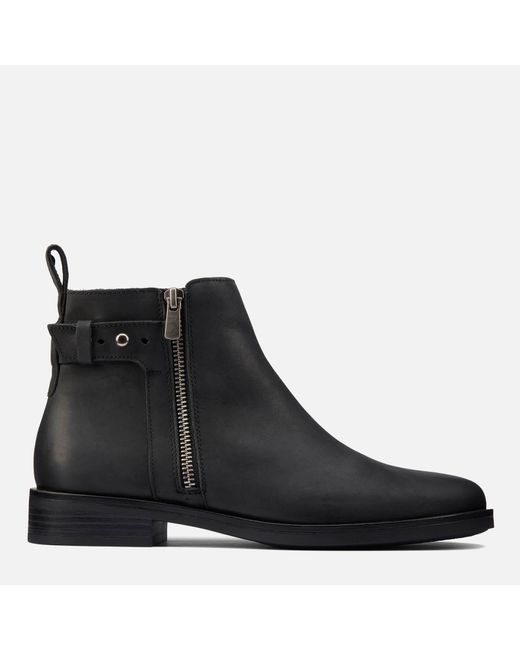 Clarks Memi Lo Leather Flat Ankle Boots in Black - Lyst