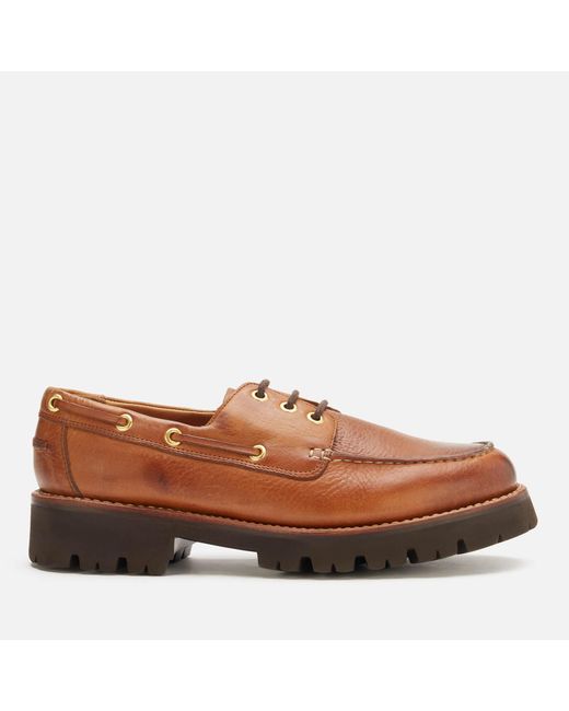 GRENSON Brown Dempsey Leather Boat Shoes for men