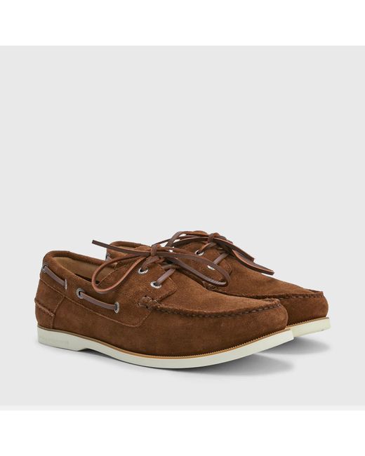 Tommy Hilfiger Brown Th Core Lace Suede Boat Shoes for men