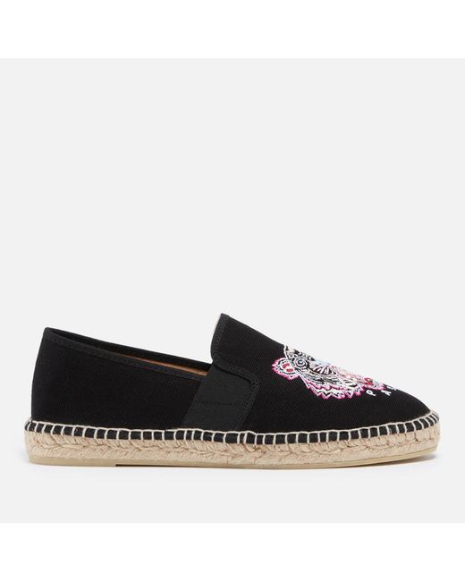 KENZO Tiger Embroidered Cotton-canvas Espadrilles in Black | Lyst