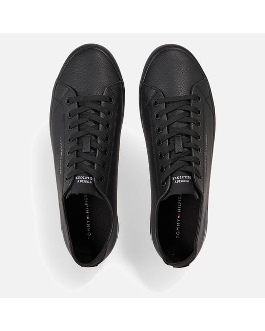 Tommy Hilfiger Black Th Stripes Faux Leather Vulcanised Trainers for men