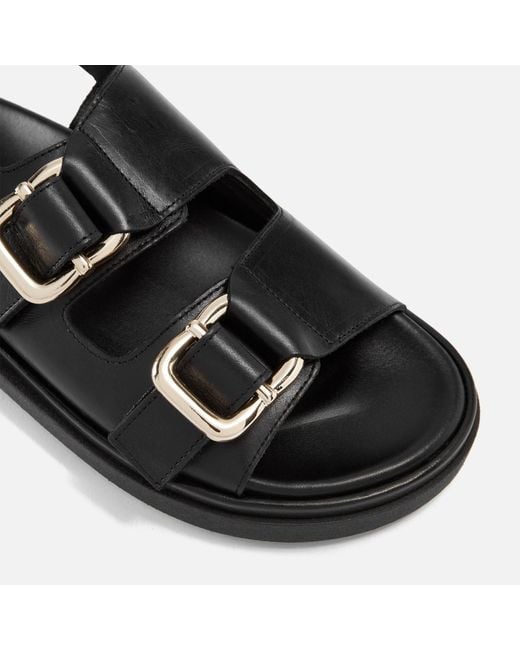 Alohas Black Harper Leather Double Strap Sandals