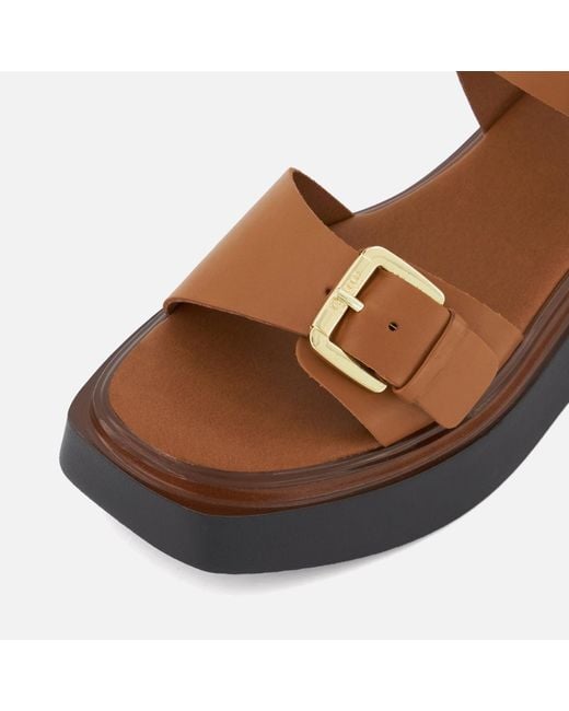 Dune Brown Loells Leather Flatform Sandals