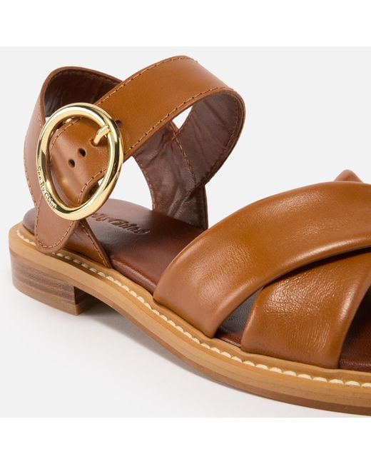 See By Chloé Brown Lyna Leather Flat Sandals