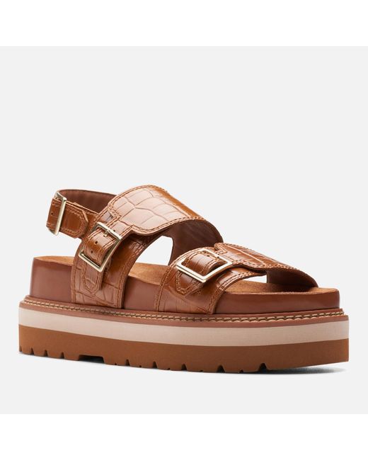 Clarks Brown Orianna Glide Croc-effect Leather Sandals