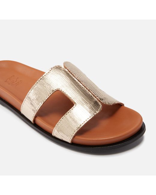 Dune Natural Loupa Gold-tone Embellished Comfort-footbed Slider Sandals