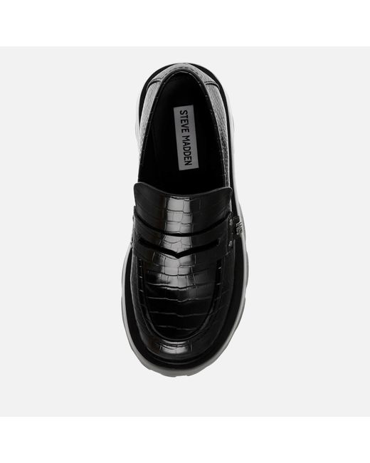 Steve Madden Black Madlove Croco Faux Leather Loafers