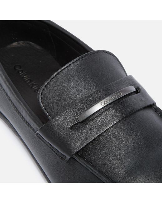 Calvin Klein Black Leather Penny Loafers for men