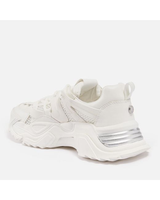 Steve Madden White Kingdom-e Faux Leather And Mesh Trainers
