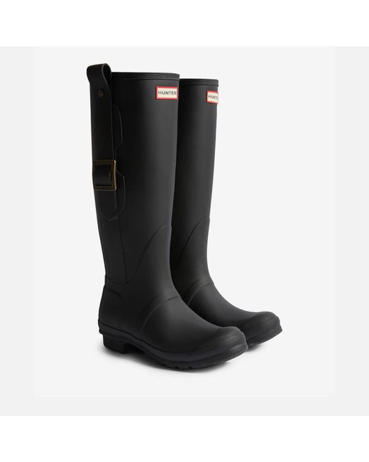 Hunter Black Original Tall Exaggerated Buckle Rubber Wellies