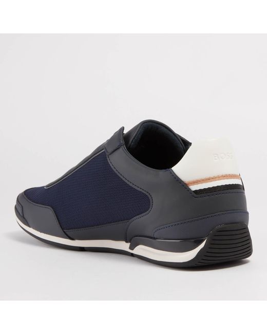 BOSS Saturn Faux Suede And Faux Leather trimmed Canvas Trainers in