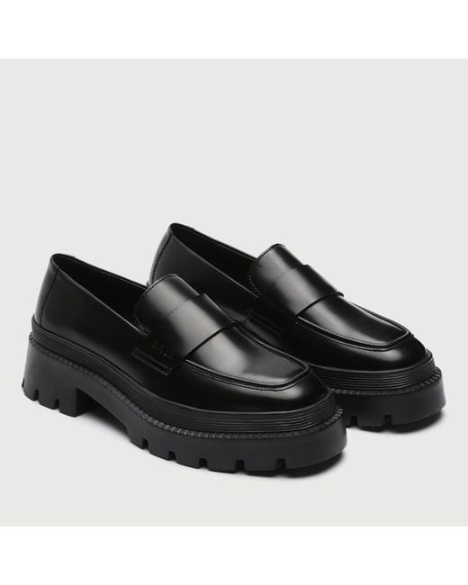 Walk London Black Kate Leather Saddle Loafers