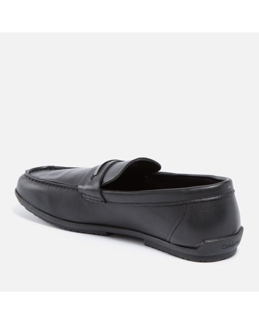 Calvin Klein Black Leather Penny Loafers for men