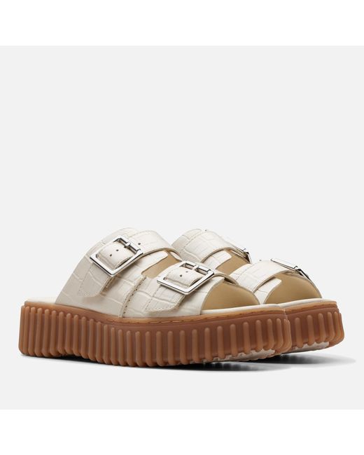 Clarks White Torhill Cros-effect Leather Sandals