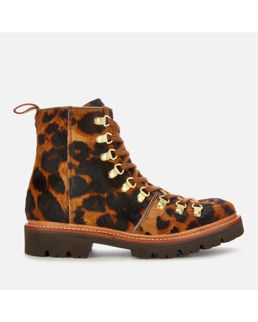 GRENSON Brown Nanette Leopard Print Pony Hiking Style Boots